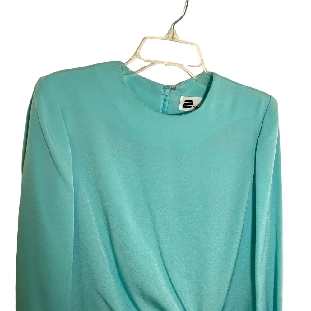 Vintage Don Elliot Womens Size 10 Skirt Set Teal Bow Detail Long Sleeve Crewneck